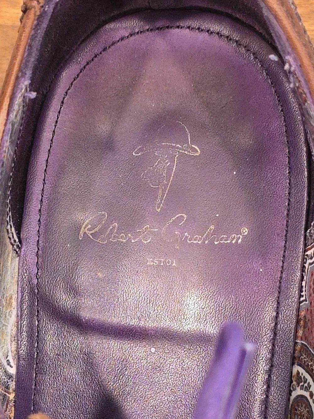 Robert Graham Brown Cap-Toe Oxfords with Purple Laces 10D